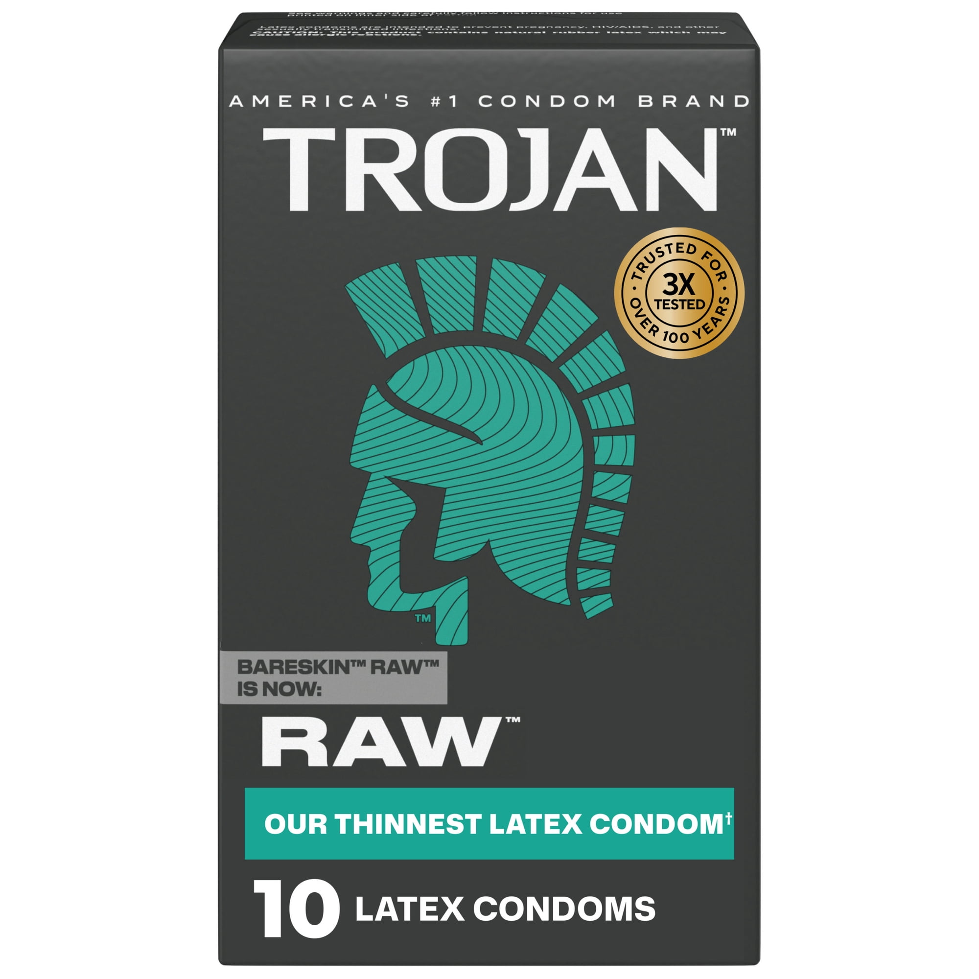 Trojan Raw Thinnest Premium Latex Lubricated Condoms for Men, 10 Count