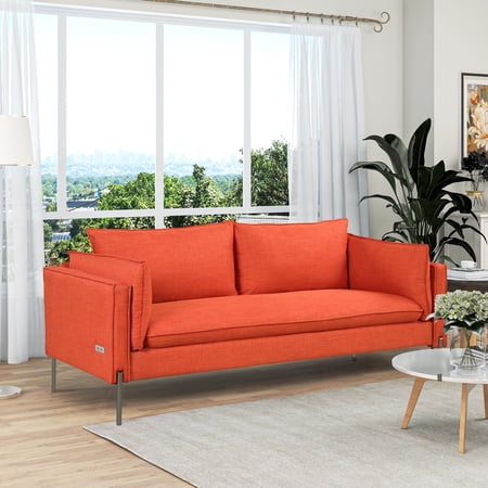 76 inch Loveseat Sofa, 3-Seater Linen Couch, Soft Tufted Seat Cushion Seats with Comfortable Seat Cushion, Modern Sofa with Metal Legs for Small Space