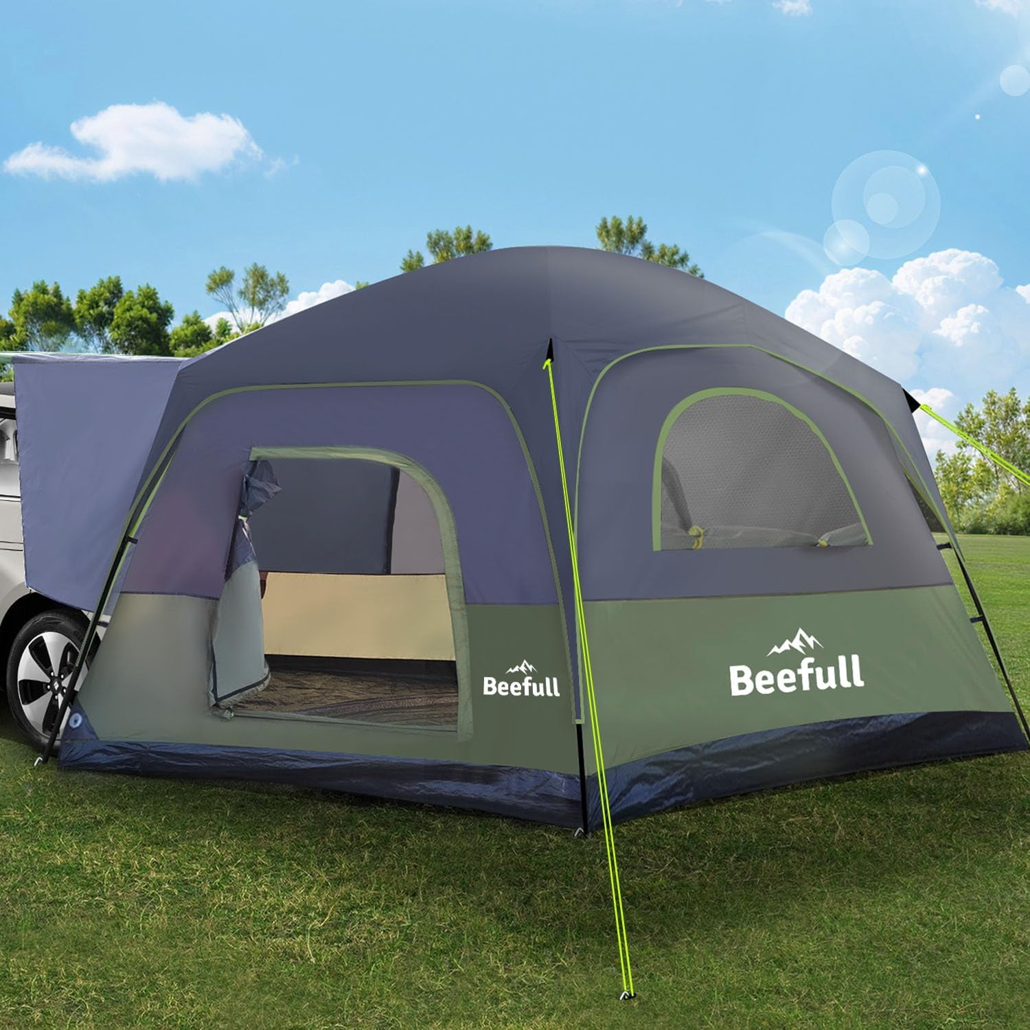 SUV Tent Instant Tent with 10-Minute Setup, 6/8/10 Person Car Camping Tent with Waterproof PU2000mm, Double Layer Design with Pre-Attached Poles