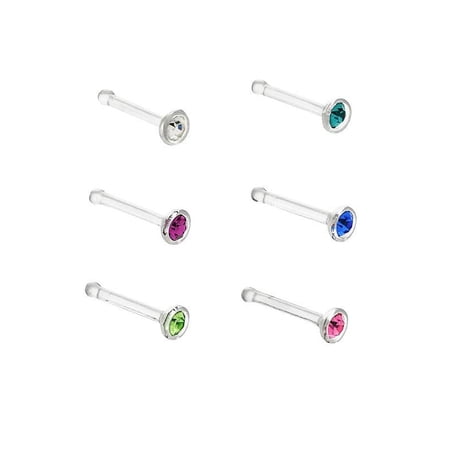 Body Jewelry 20 Gauge Retainer Crystal Bioflex, 6 Pack, assorted colors