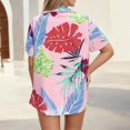 thumbnail image 4 of Alun Women's Summer Hawaiian Tops Tropical Plant Printing Short Sleeve Button down Shirts Casual Relaxed Fit Lightweight Breathable Beach Holiday Blouse Outfits 3—Pink XXXL, 4 of 4