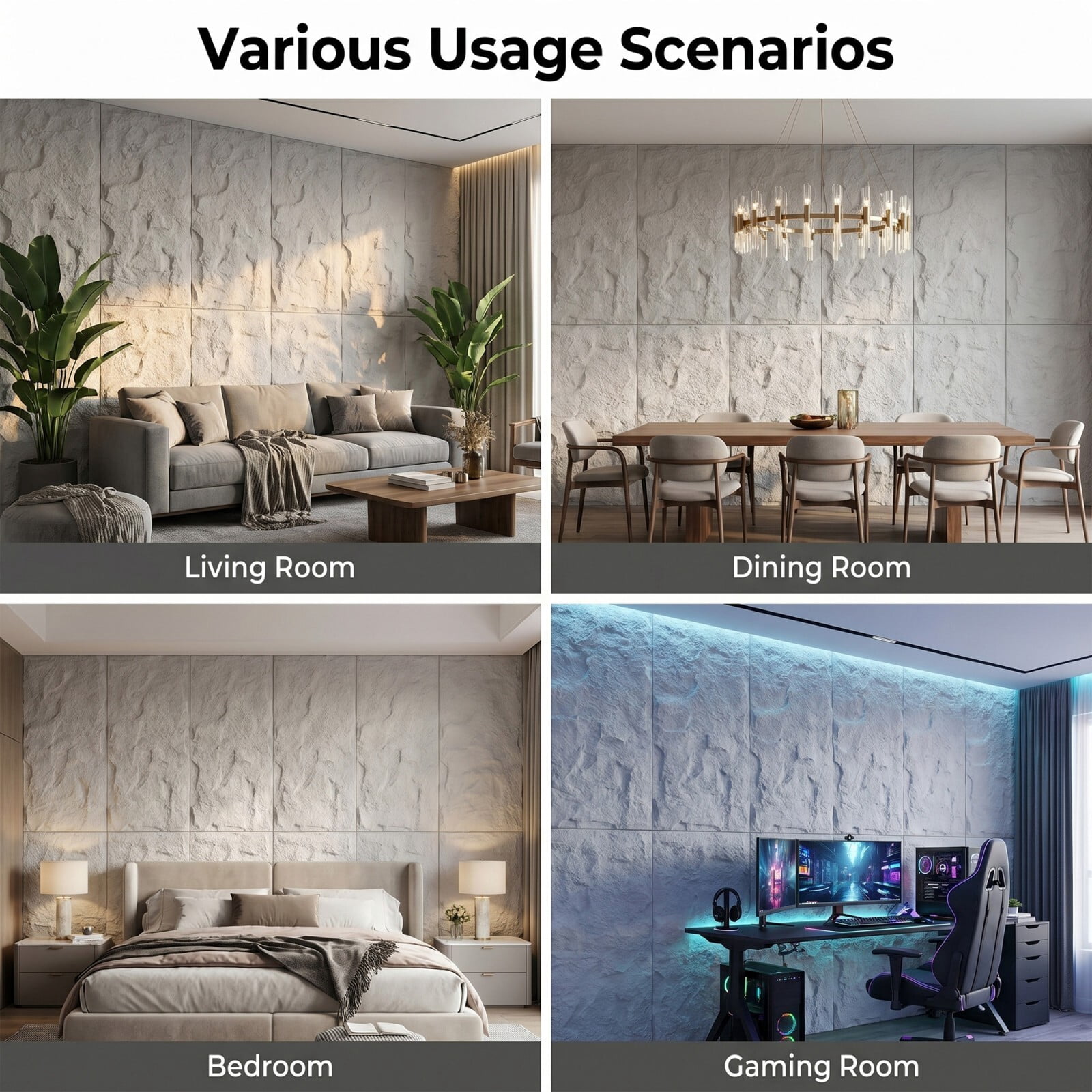 Plank & Hue 4Pcs 48"x24" 3D Faux Stone Wall Panels, Imitation Stone Wall Décor Wainscot Panel Board for Interior Accent Walls, Stone Gray