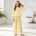 thumbnail image 2 of mgoYE Girl's 2 Piece Fall Winter Outfits Bow Striped Long Sleeve Top and Wide Leg Pants Cute Clothing Sets(Yellow,9-10 Years), 2 of 5
