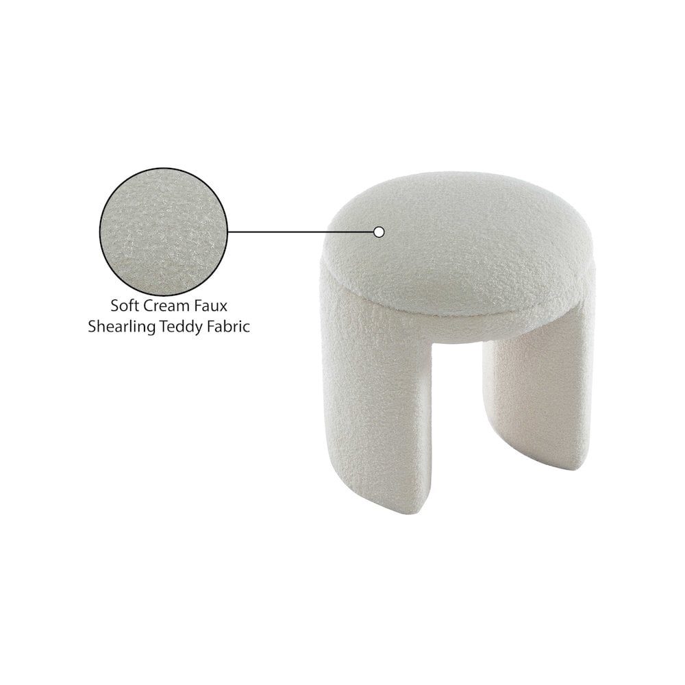 Meridian Furniture Bowen Cream Faux Shearling Teddy Fabric Ottoman/Stool