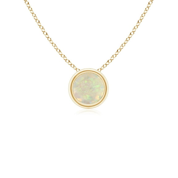 Angara Natural Opal Necklace - Bezel Set Round Opal Pendant Necklace in 14K Yellow Gold for Women (Size-4mm) - October Birthstone Jewelry | 14K Yellow Gold Necklace