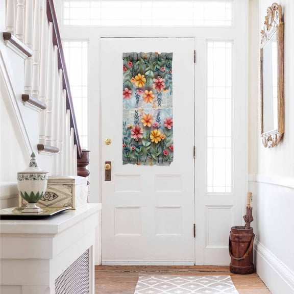 Spring Floral Door Curtains for Door Window, French Sidelight Front Back Door Curtains With Tieback, Farmhouse Flowers Summer Botanical Kitchen Rod Pocket Drapes Panel, 25"x40"