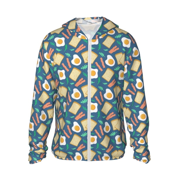 Fotbe Eggs Toast Bacon And Arugula Chaqueta con Protección Solar UPF 50+ para Hombre y Mujer, Camisa con Capucha y Bolsillos-Small