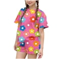thumbnail image 2 of RKSTN Girls Ensembles pour Filles, T-Shirts à Col Rond à Manches Courtes à Imprimé Floral Coloré avec Shorts, Grande Enfant, Ensemble Pièce Two (Rose Vif, 3-4 Ans), 2 of 6