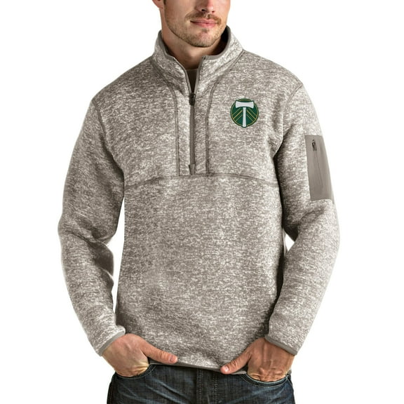 Men's Antigua Tan Portland Timbers Fortune Quarter-Zip Pullover Jacket