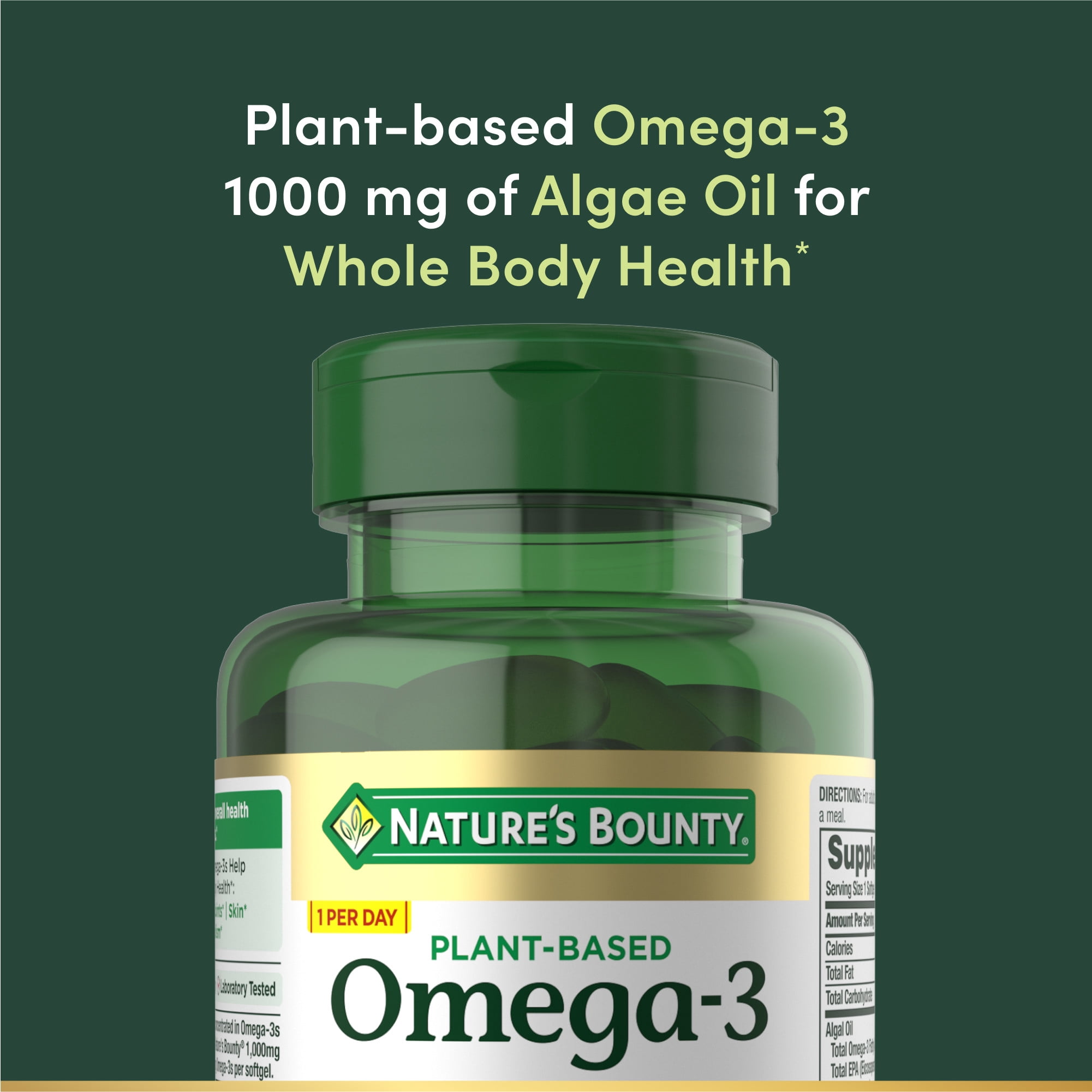 Nature's Bounty Plant-Based Omega-3 Softgel Supplements, Whole Body Health, Heart, Skin, & Joint Support, 30 Count