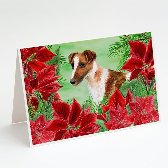Smooth Fox Terrier Poinsettas Greeting Cards and Envelopes Pack of 8