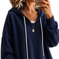 thumbnail image 5 of Lenpel Oversized Sweatshirts for Women Fall Trendy Drawstring Casual Loose Hoodies Comfy Long Sleeve Warm Pullover Tops(Navy,X-Large), 5 of 5