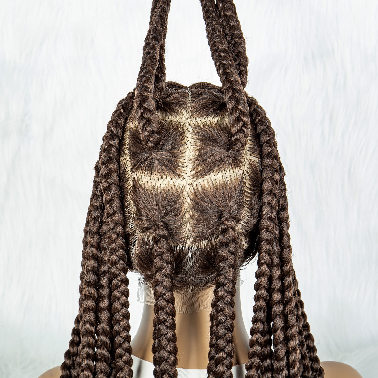 Full Lace Cornrow Braids Synthetic Lace Front Wig 1B/30 Color Brown 36 Inches Big Square Knotless Box Braids Wig with Baby Hair Braided Wigs for Black Women
