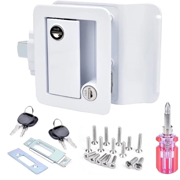 RV Entry Door Lock with Paddle Deadbolt for Travel Camper Trailer, White