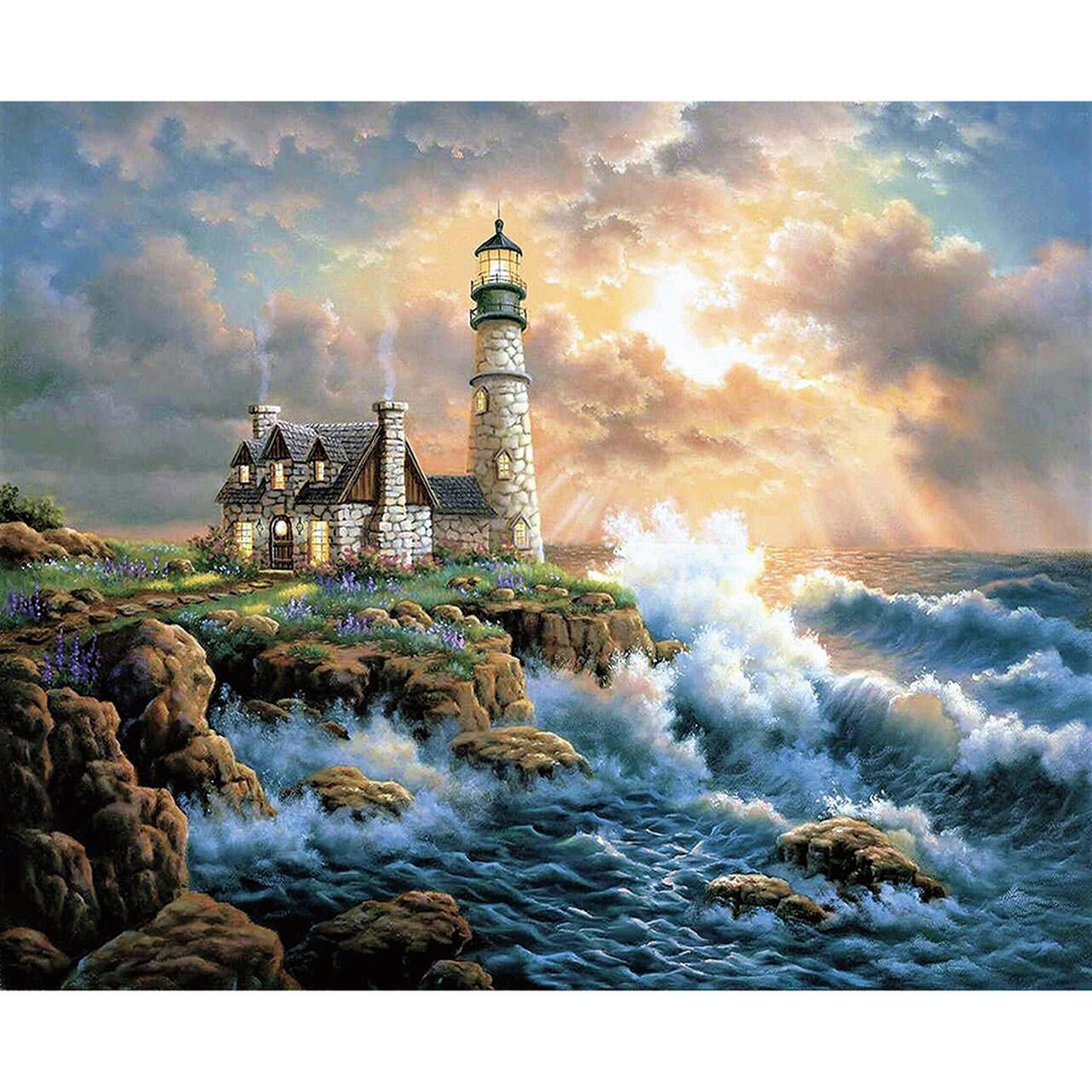 DIY 5D Diamond Painting Kits for Adults Full Drill Lighthouse Diamond Art Kit Cross Stitch Crafts Art for Home Decor Living Room Canvas Rhinestone Bead Embroidery 11.8 X 15.7 Inch 