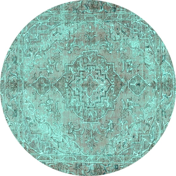 Ahgly Company Indoor Round Medallion Turquoise Blue Traditional Area Rugs, 5' Round
