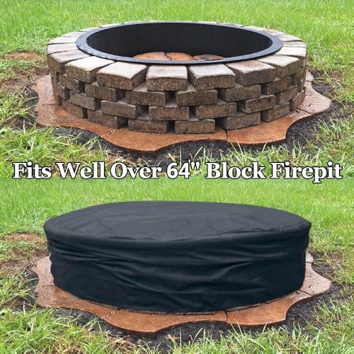 64 Inch Outdoor Built In Fire Pit Cover for In Ground Stone Firepit Waterproof Heavy Duty Large Round Concrete Fire Pit Covers