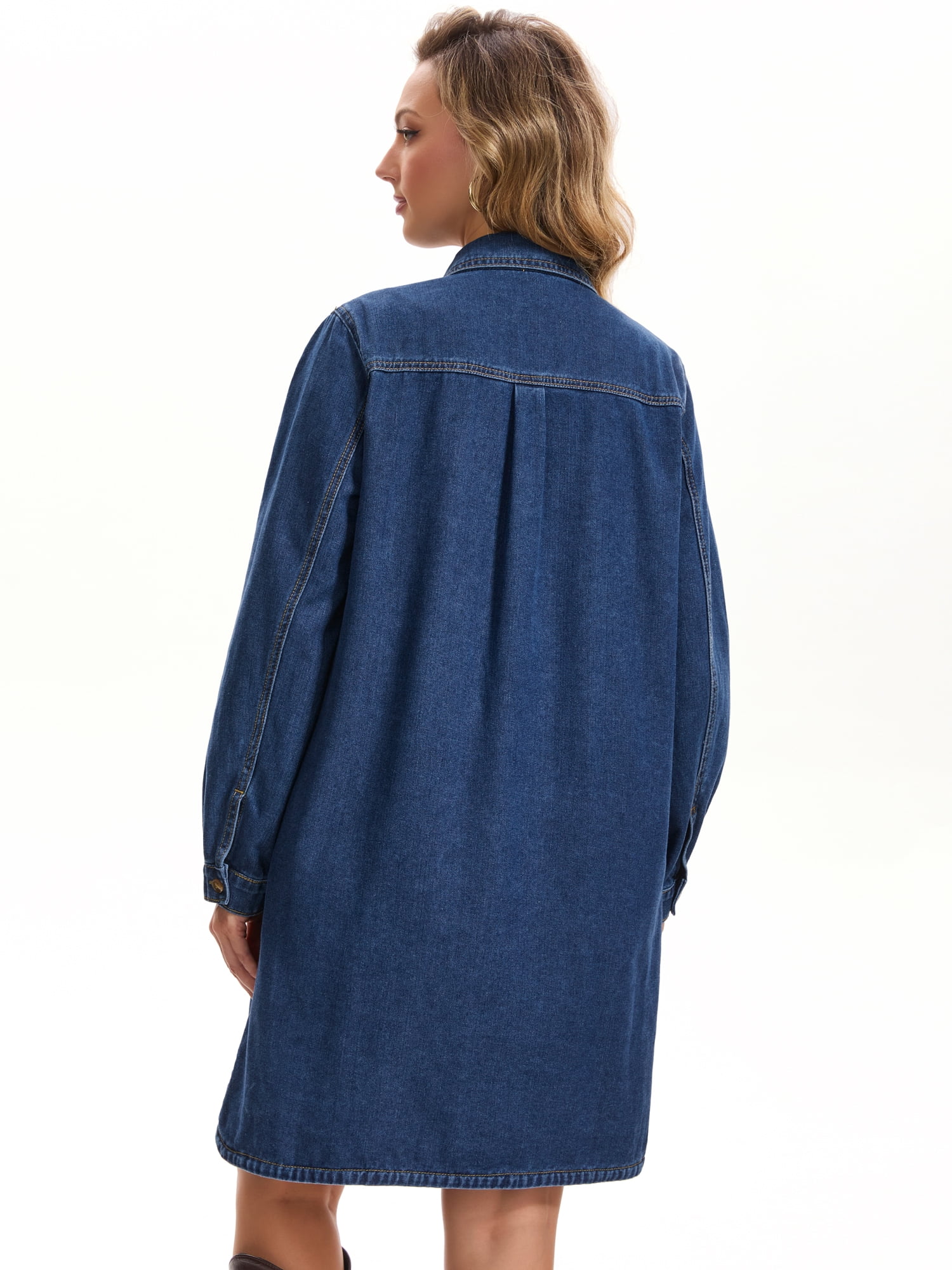 DARING DIVA Women's Denim Long Sleeve Button Down Jean Dress XL Dark Blue