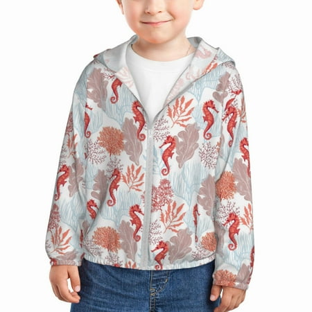 

Lukts Tropical Corals Seahorse Print Children s Long-Sleeved Sun Protection Clothing Hooded Sweatshirts for Boys and Girls Outdoor Sports-2 Years