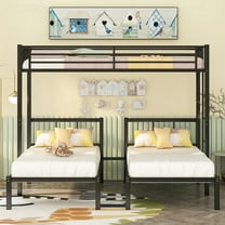 Metal Twin Triple Bunk Bed, Twin over Twin over Twin Bunk Bed for 3, Noise Reduced Structure, Separates Into 3 Twin Beds, Black