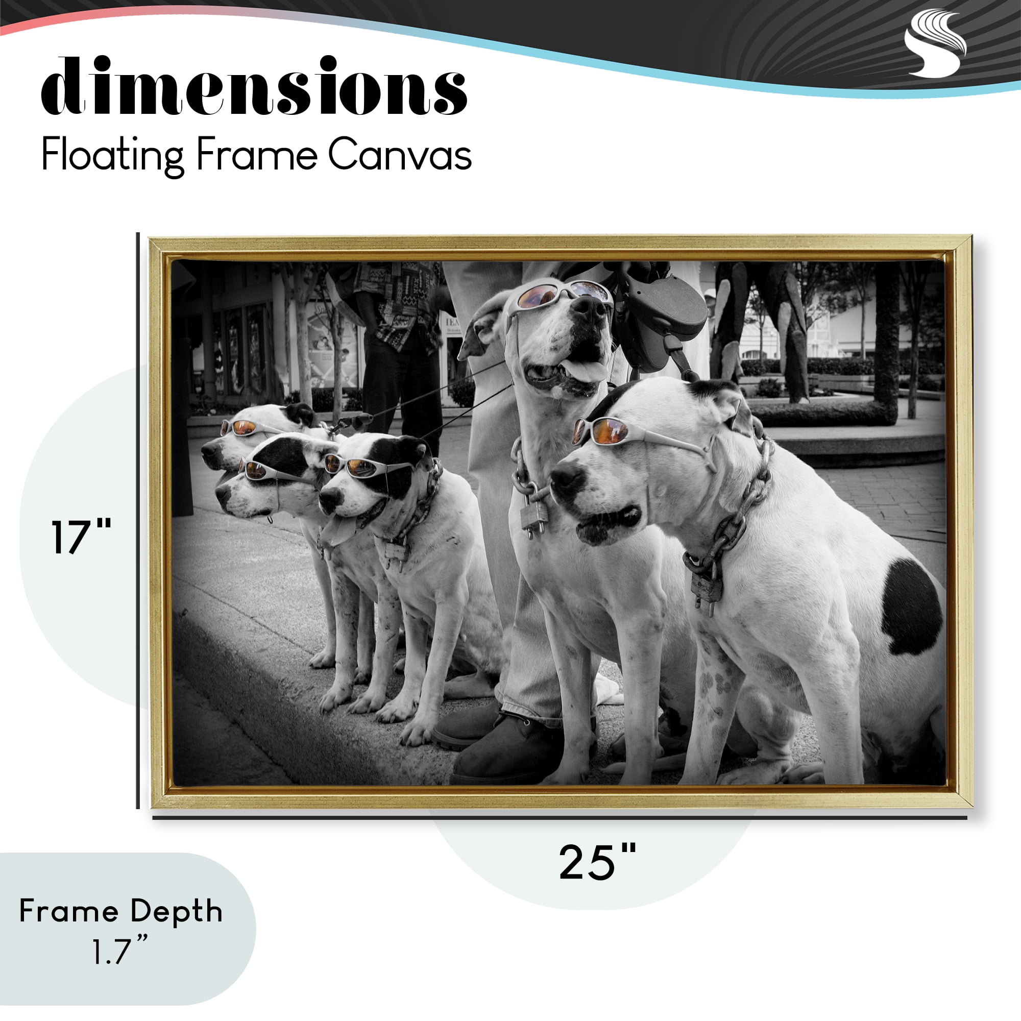 Stupell Industries Afternoon Stroll Pups Gold Framed Floater Canvas Wall Art, design by Scott Henderson