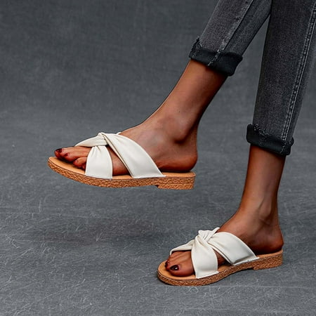 

FAKKDUK Womens Shoes Sandals Comfortable Sandals For Women Women s Flat Sandals Platform Criss Cross Band Ladies Sandals Shoes Slippers For Women Indoor And Outdoor 7.5&Beige