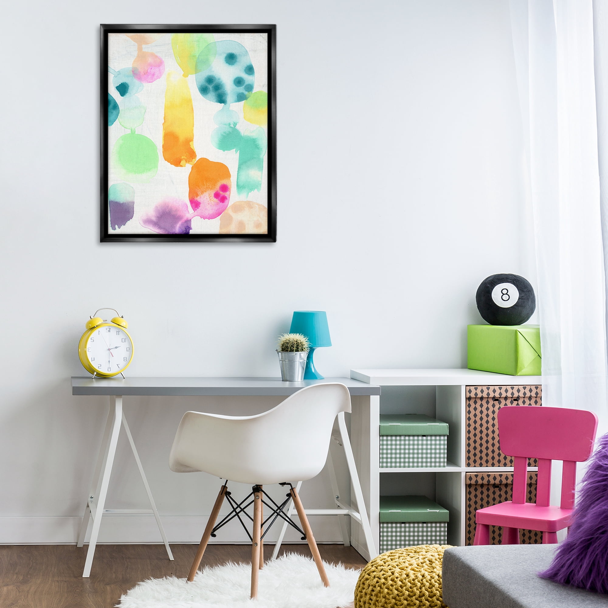 Stupell Industries Pastel Watercolor Pattern Abstract Painting Black Floater Framed Canvas Art Print Wall Art, 25 x 31