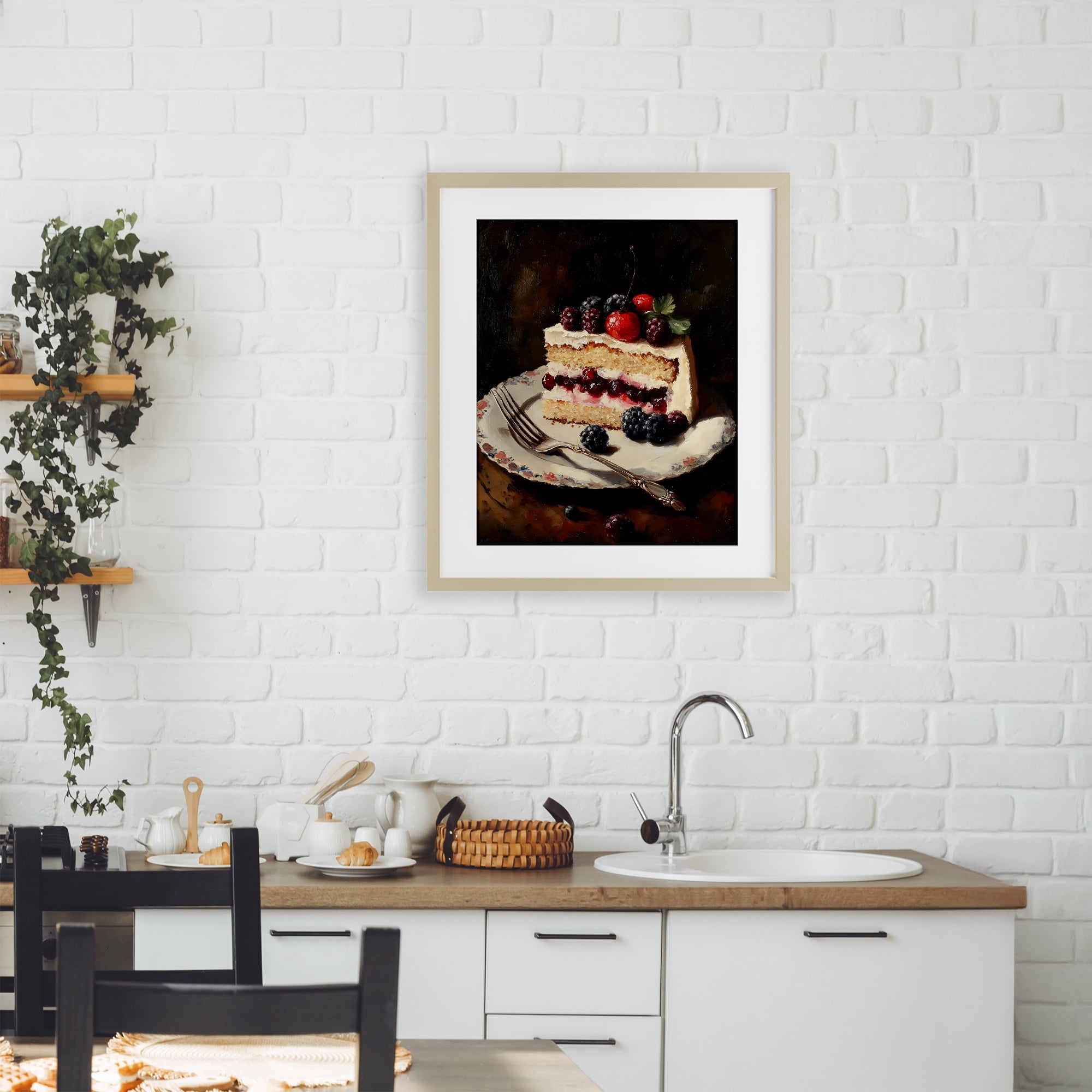Stupell Industries Berry Topped Cake Slice Birch Framed Print Under Glass, design by Franklyn Gregory