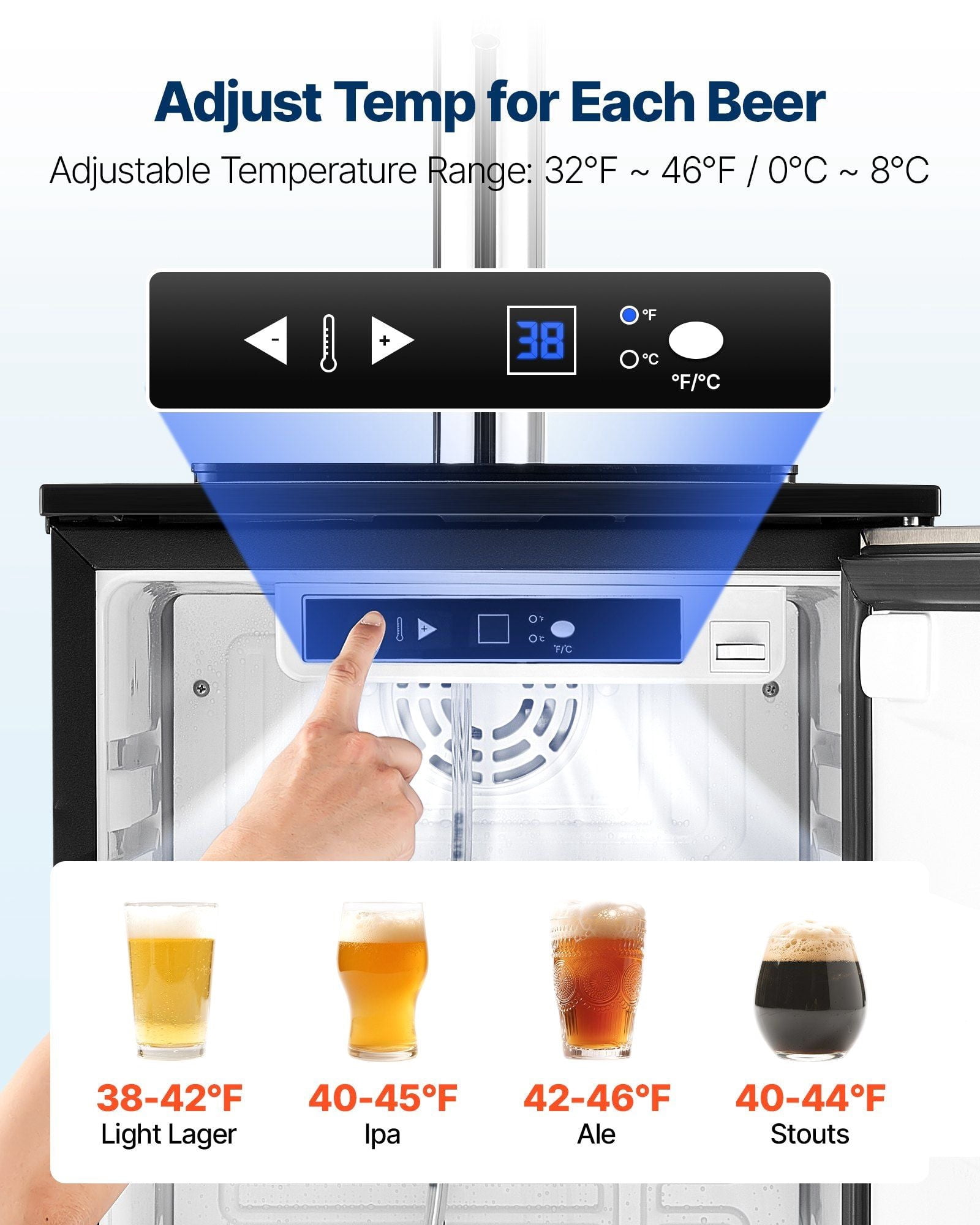 Beer Kegerator, Single Tap Commercial Draft Beer Dispenser for D system, Refrigerator With Shelves, Hold 1 Sixth Keg, 2.5lbs CO2 Tank, 92L