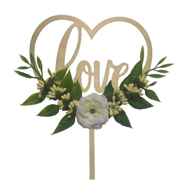 Topper de pastel de boda JM tema rústico forma de corazón personalizada madera