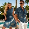 thumbnail image 3 of Yuyamidu His and Hers Matching Outfits Palm Tree Dress for Women Sleeveless A Line Tiered Dress Mens Button Down Short Sleeve Shirt Hawaiian Dresses Matching Vacation Outfits for Couples , S, 3 of 6