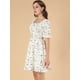 thumbnail image 4 of Vestido de mujer con volantes y volantes en la espalda con escote corazón fruncido y manga abullonada blanco M, 4 of 6