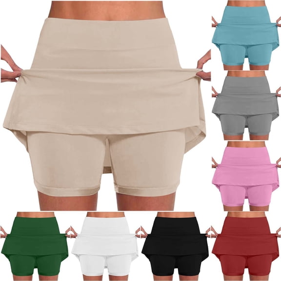 Lakaka Women Skort Shorts Casual High Waist Summer Office Commuting Skirt-Shorts Khaki M