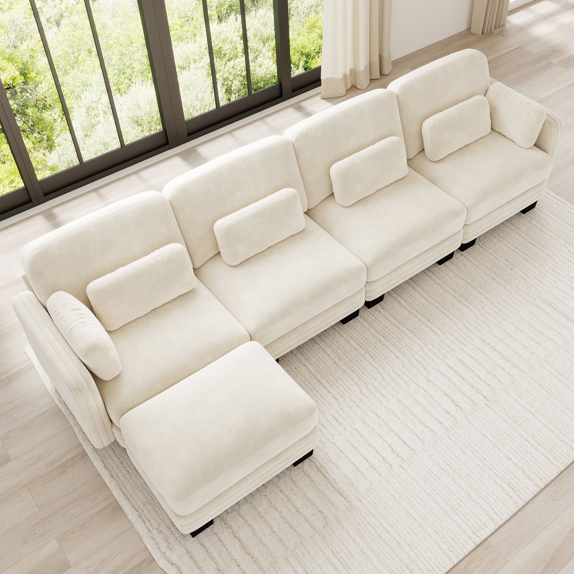130" L Shape Modern Modular Sectional 4 Seater Sofa Couch with Movable Ottoman and 6 Pillows