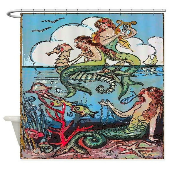 CafePress - Vintage Mermaids Seashorse Fish - Unique Fabric Shower Curtain 70" x 72"