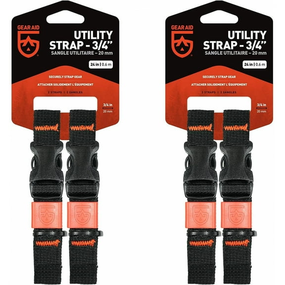 GEAR AID Utility Straps with Side Release Buckle, Secure and Compress Camping, Biking, Hunting, Boating Gear, 1" Width, 60" Length, 2 Pack