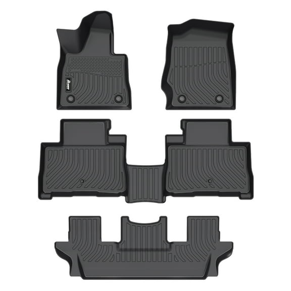 Ikon Motorsports 3D TPE Floor Mats Compatible with 2020-2025 Lincoln Aviator 6-Seats, All Weather Waterproof Anti-Slip Floor Liners Front & 2nd Row Full Set Car Interior Accessories Black