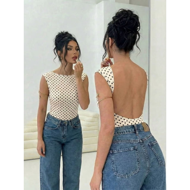 Bodysuit Mujer Albaricoque Con Espalda Descubierta Y Lunares