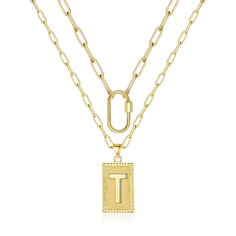TINGN Layered Initial Necklaces for Women 14K Gold Plated Layering Snake  Choker Necklace Paperclip Chain Square Pendant Letter Necklaces for Women 