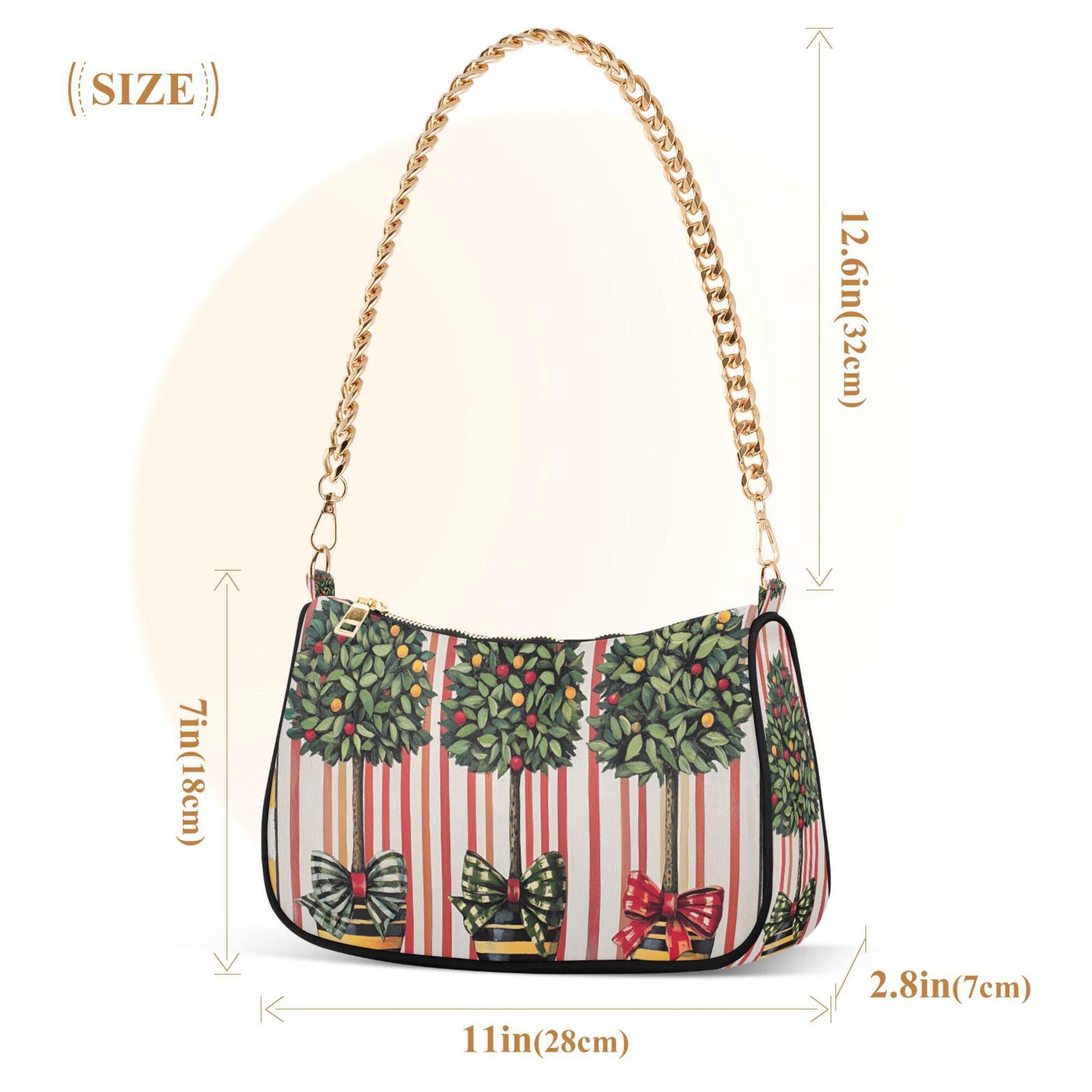 FORMRS Womens Shoulder Bag with Chain Strap Clutch Purse Cute Tote Handbag, Stripes Trees
