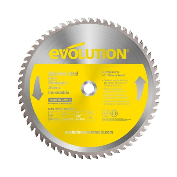 Hoja de sierra circular Evolution, 14 cuchillas, 14 pulgadas, 90 T, acero inoxidable