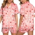 thumbnail image 2 of TOOYOU Women Pajama Set Valentine's Day Short sleeve Sleepwear Loungewear Silk Satin Button Down Heart-shaped printing Lightweight Soft 2Pcs Pjs Set Nightwear, 2 of 5
