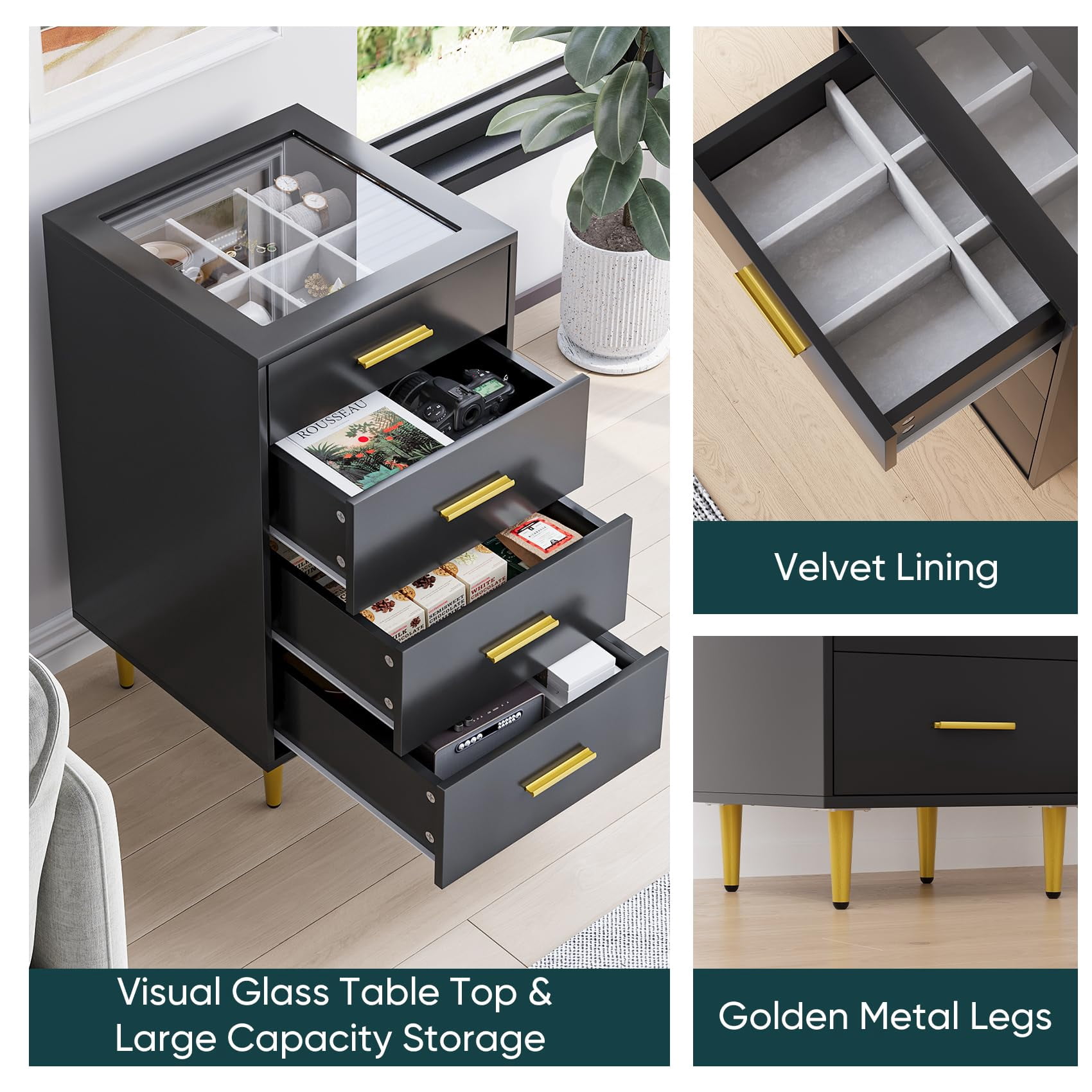 Semiocthome Black Dresser with 4 Drawers Modern Storage Cabinet for Bedroom,Glass Top,Adult - Walmart.com Semiocthome Black Dresser with 4 Drawers Modern Storage Cabinet for Bedroom,Glass Top,Adult - Walmart.com