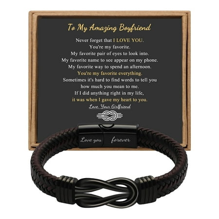 YOHAVEN Stainless Steel Leather Bracelet Magnetic Clasp Knot Bracelet for Men Fashion Wristband Jewelry Gift for Husband Boyfriend Father Son