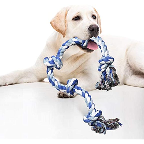 Dog Rope Toys for Aggressive Chewers Tough Rope Chew Toys for Large and Medium Dog 3 Feet 5 Knots Indestructible Cotton Rope for Large Breed Dog Tug of War Dog Toy Teeth Cleaning