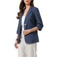 thumbnail image 4 of Casual Blazers for Women Summer 3/4 Sleeve Lightweight Cotton Linen Suit Jacket Blazer XS Navy Blue, 4 of 6