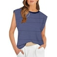 thumbnail image 2 of T-shirts d'Été pour Femmes Manches Courtes Mode Rayé Col Rond Débardeurs Décontractés Coupe Ample T-shirts (m, Marine), 2 of 3