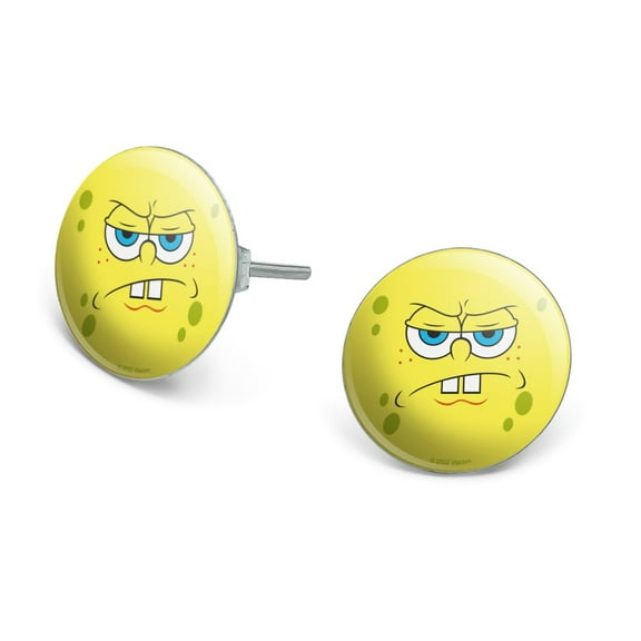 SpongeBob Angry Face Novelty Silver Plated Stud Earrings