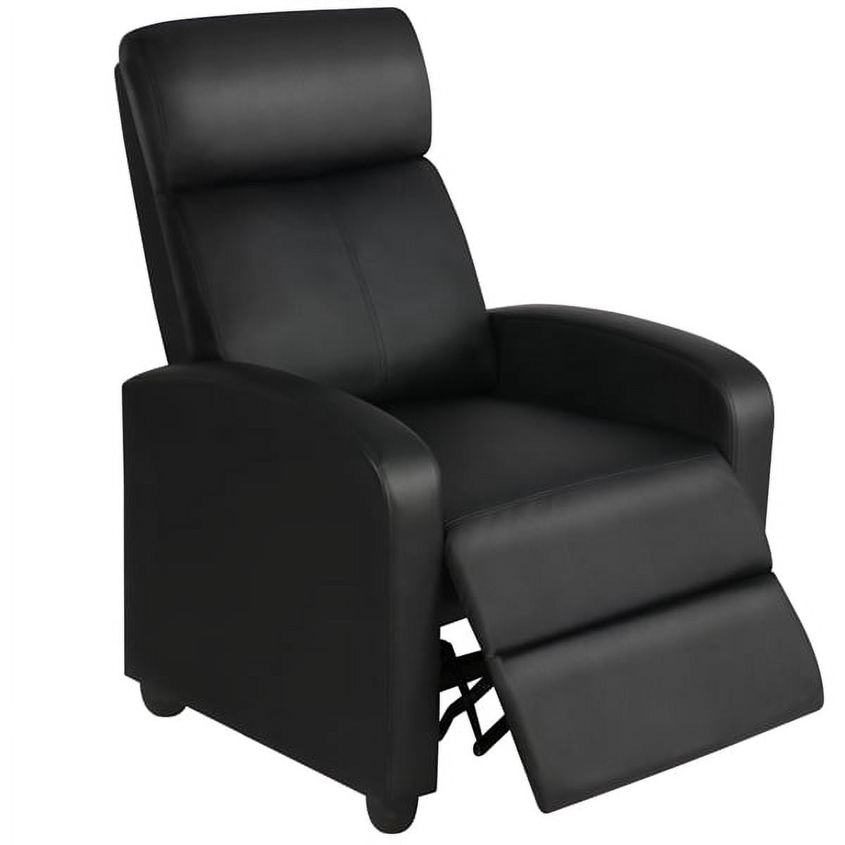 Alden Design Faux Leather Push Back Theater Recliner Chair with Footrest for Livingroom, Black