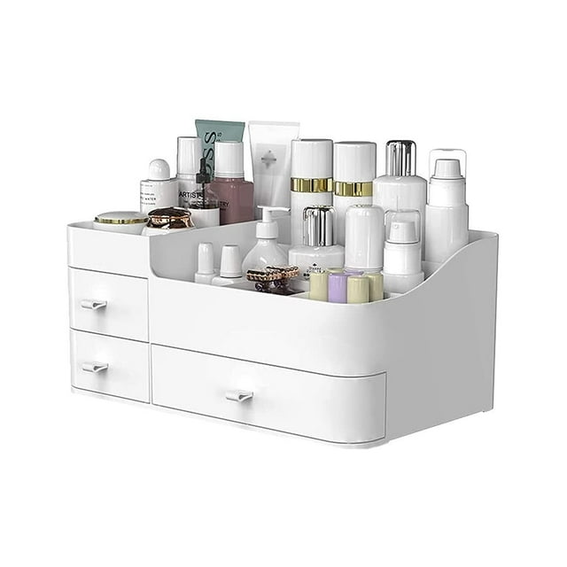 Organizador de Maquillaje,Caja de almacenamiento de tocador,Bandejas para Cosméticos,Organizador de escritorio,Alta capacidad,Caja de Maquillaje,Cuidado de la Piel,Pintalabios,Joyas(Blanco-3 cajones)